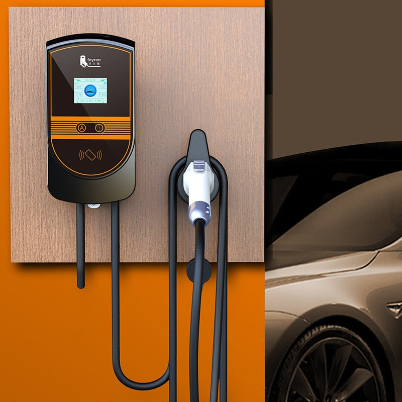 feyree EVSE Wallbox J1772 Adapter Type1 Cable 32A 7.6KW EV Charger Type2 Wallmount Charging Station APP Control for Electric Car