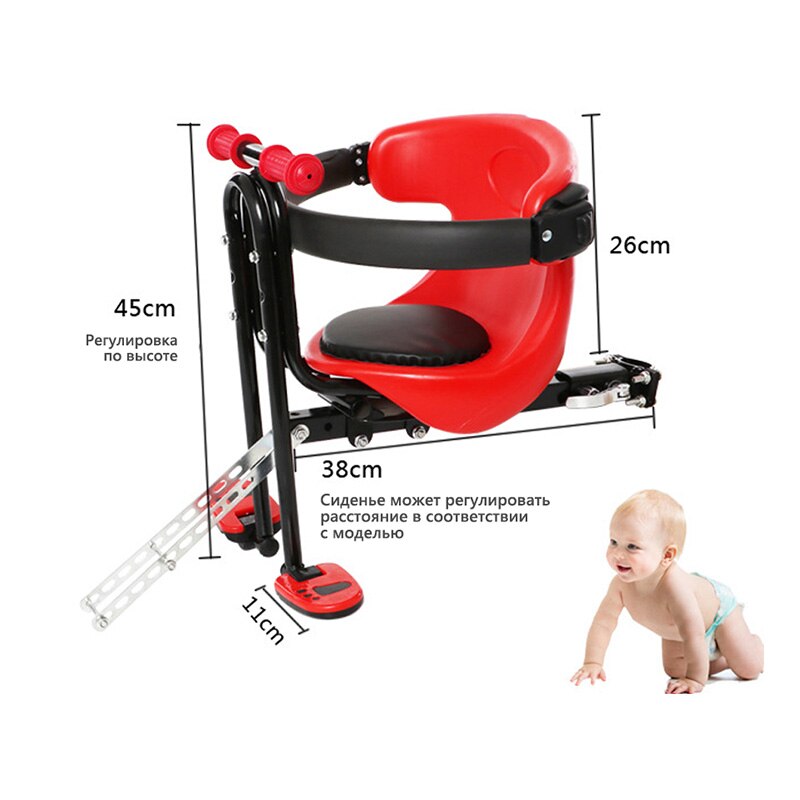 IMBABY Bicycle Baby Seat for Kids Child Safety Seat Carrier Front Seat Saddle Cushion with Back Rest Foot Pedals Bike Child Seat