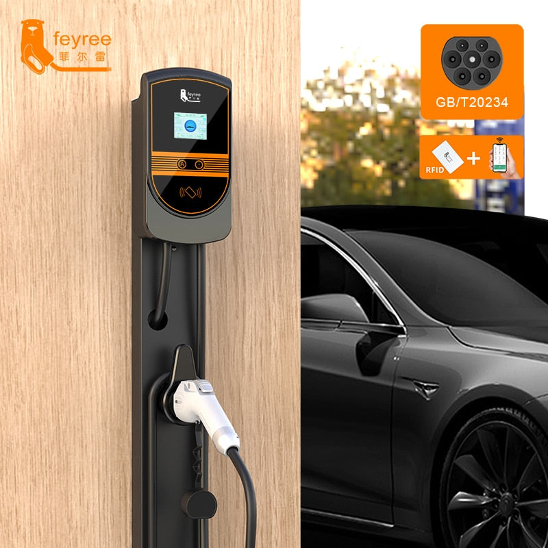feyree EV Charger GB/T Cord EVSE Wallbox Electric Vehicle 7KW 11KW  22KW APP Control with Socket 16A 32A  Car Charging 5m Cable