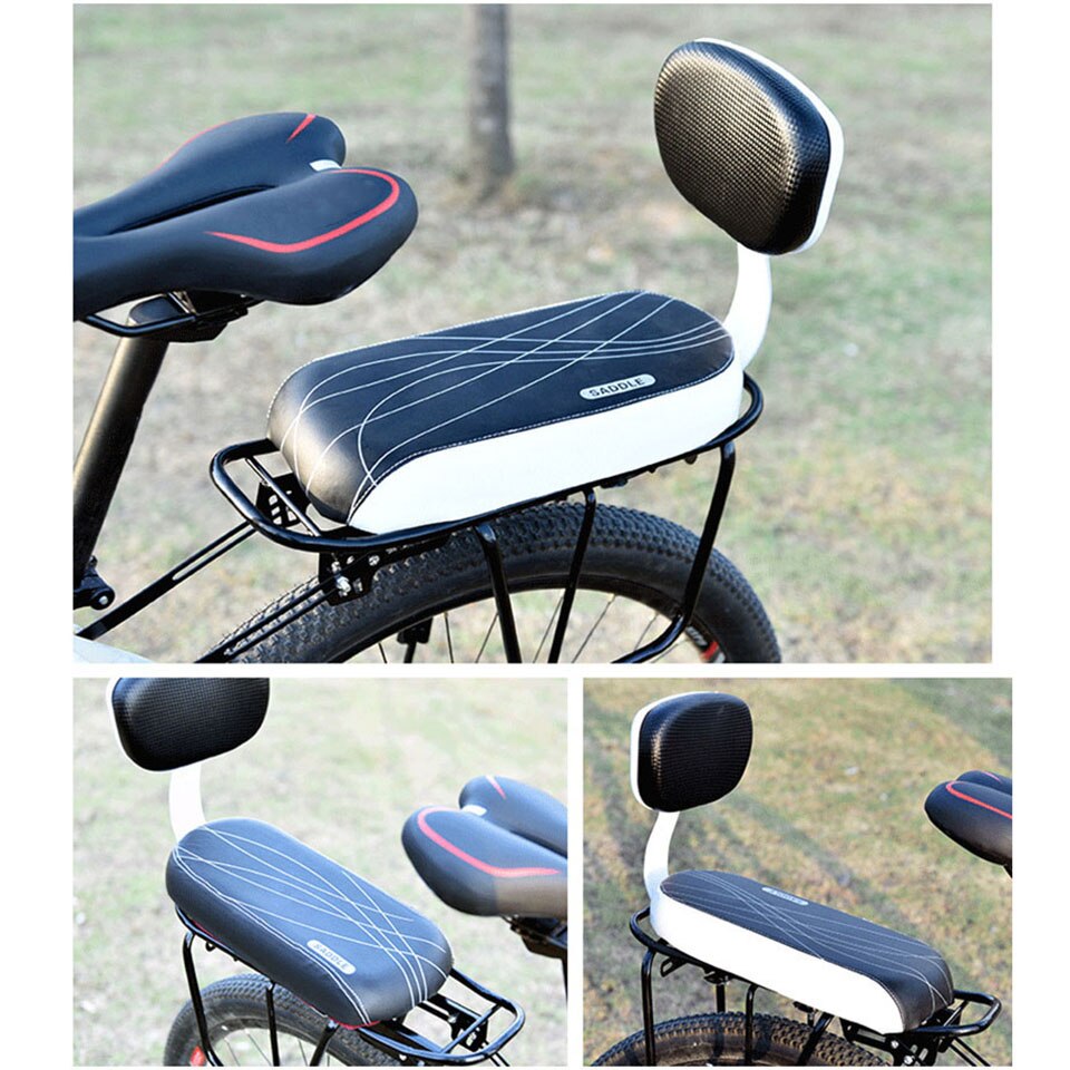 Bike Saddle Bike Child Seat with Back Rest Bicycle Back Seat MTB Bicycle Rear Rack Saddle PU Leather Cushion For Cycling Parts